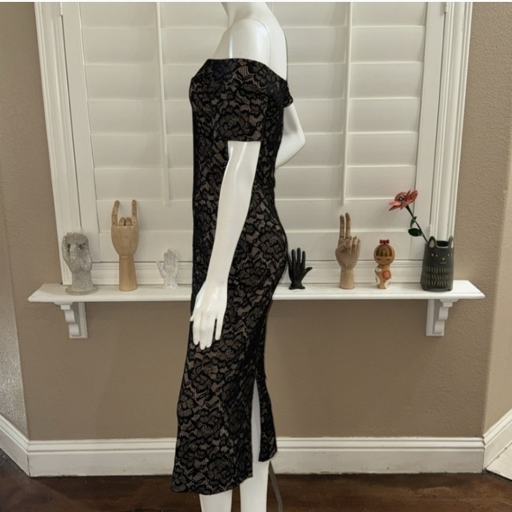 Dress the Population Jemma Off Shoulder Midi Dress Black Nude - Picture 6 of 12